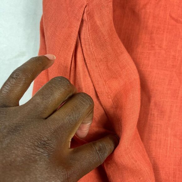 Lauren Vidal Linen Dress Small Orange Sleeveless Shift Raw Hem Summer Resort XS - Picture 12 of 13